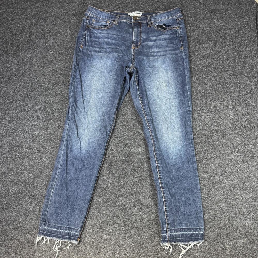 Mudd Flex Ankle Jeans Womens 15 Blue Denim Cotton Stretch Mid Rise Frayed Hem